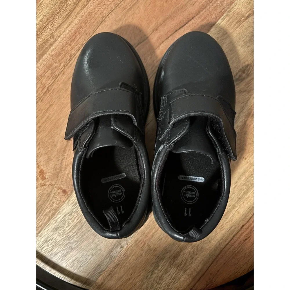 Wonder Nation Boys Black Faux Leather Strap Dress Shoes 11 Smart Memory Foam